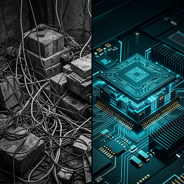 Illustration conceptuelle d'architecture sur mesure vs CMS lourd